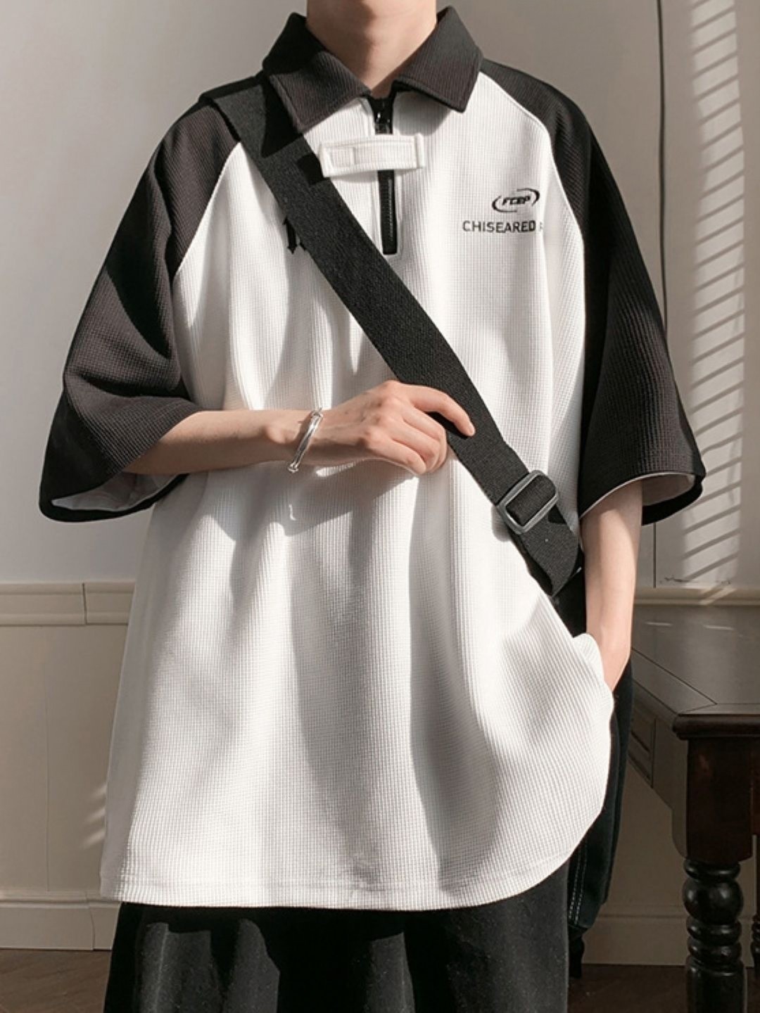 

StyleCast Men Self Design Polo Collar Oversized T-shirt, White