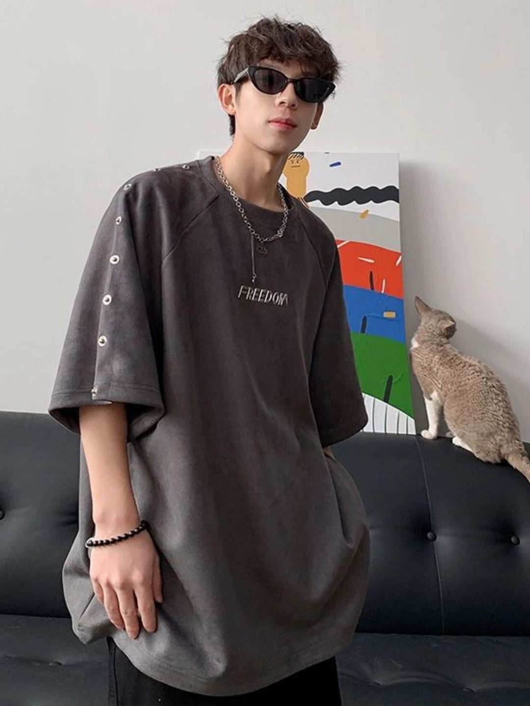 

StyleCast Men Typography Printed Round Neck Oversized T-shirt, Grey