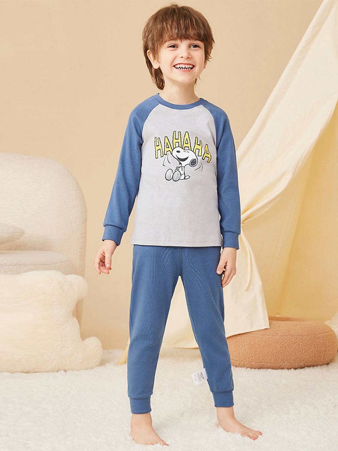

LULU & SKY Boys Colourblocked Pure Cotton Night suit, Blue