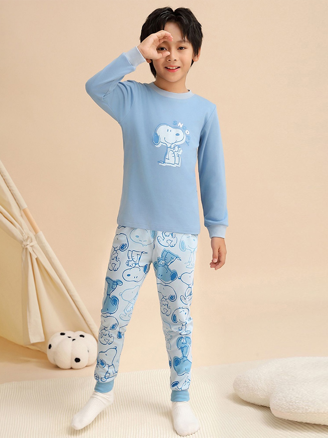 

LULU & SKY Boys Graphic Printed Pure Cotton Night suit, Blue