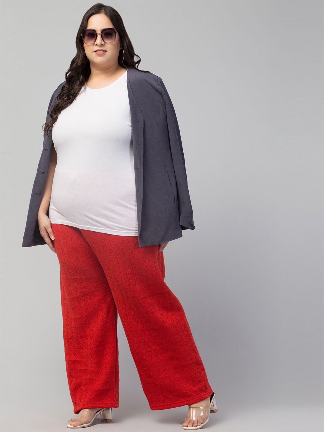 STYLE PREZONE Women Plus Size Ethnic Palazzos, Red