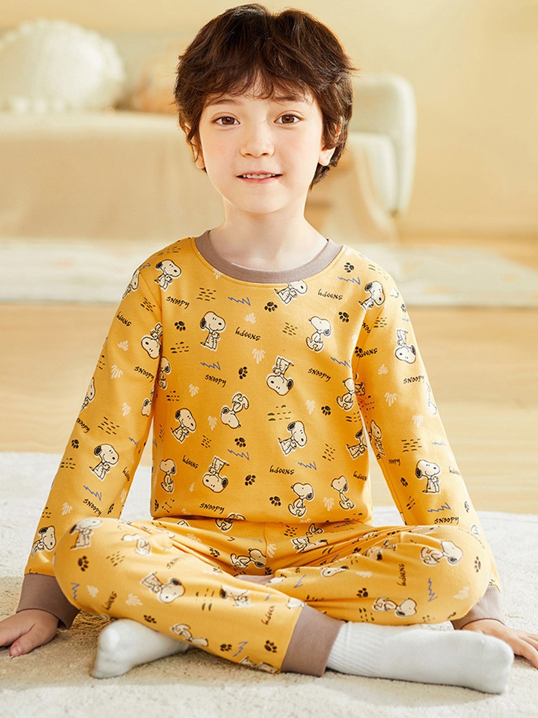 

LULU & SKY Boys Printed Pure Cotton Night suit, Yellow