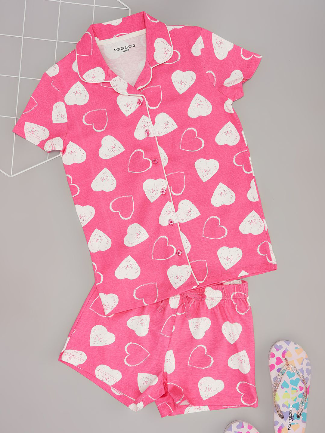 

Pantaloons Junior Girls Printed Pure Cotton Night suit, Pink