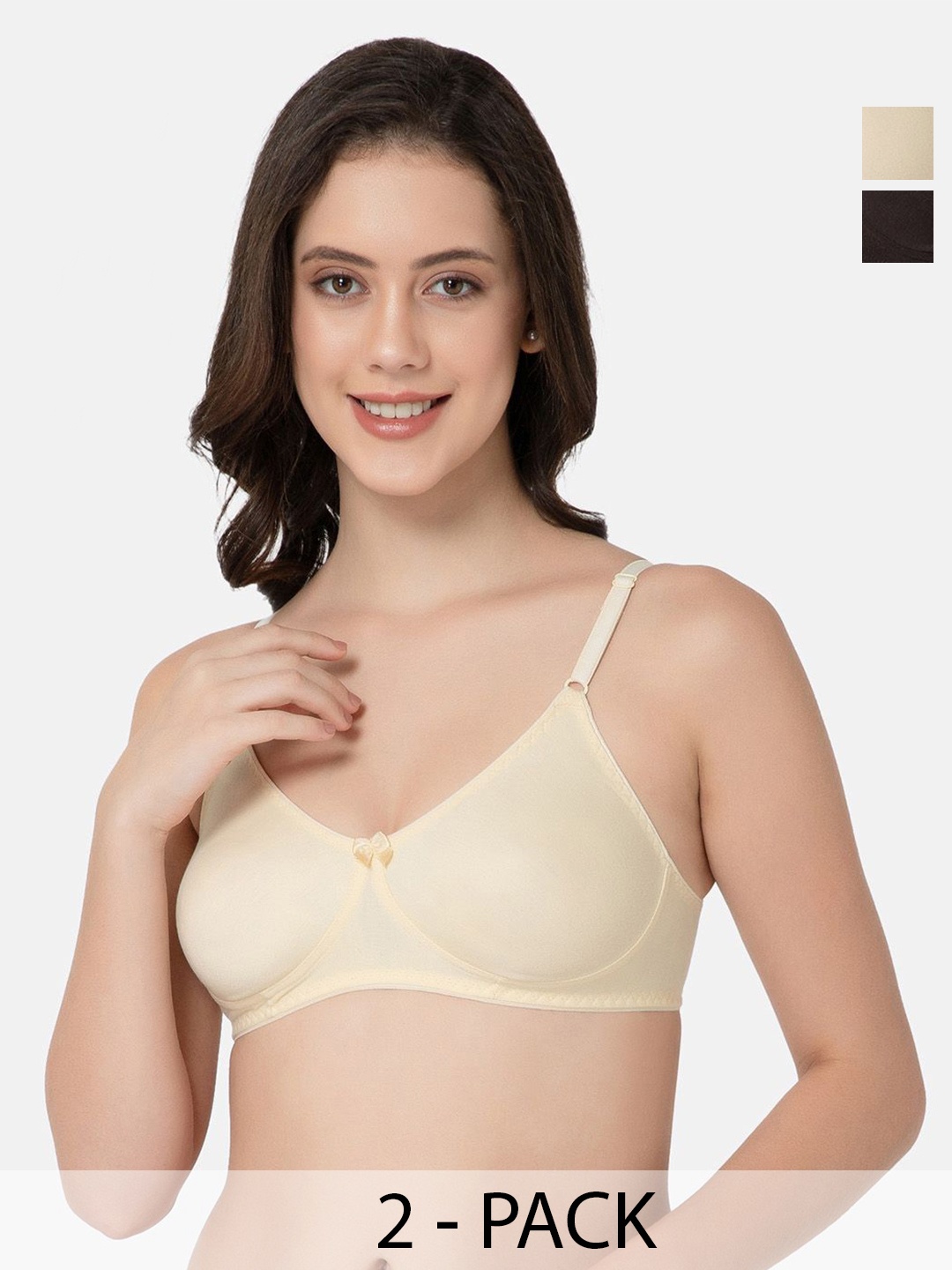 

Lady Lyka Pack of 2 Cotton Full Coverage T-Shirt Bra, Black