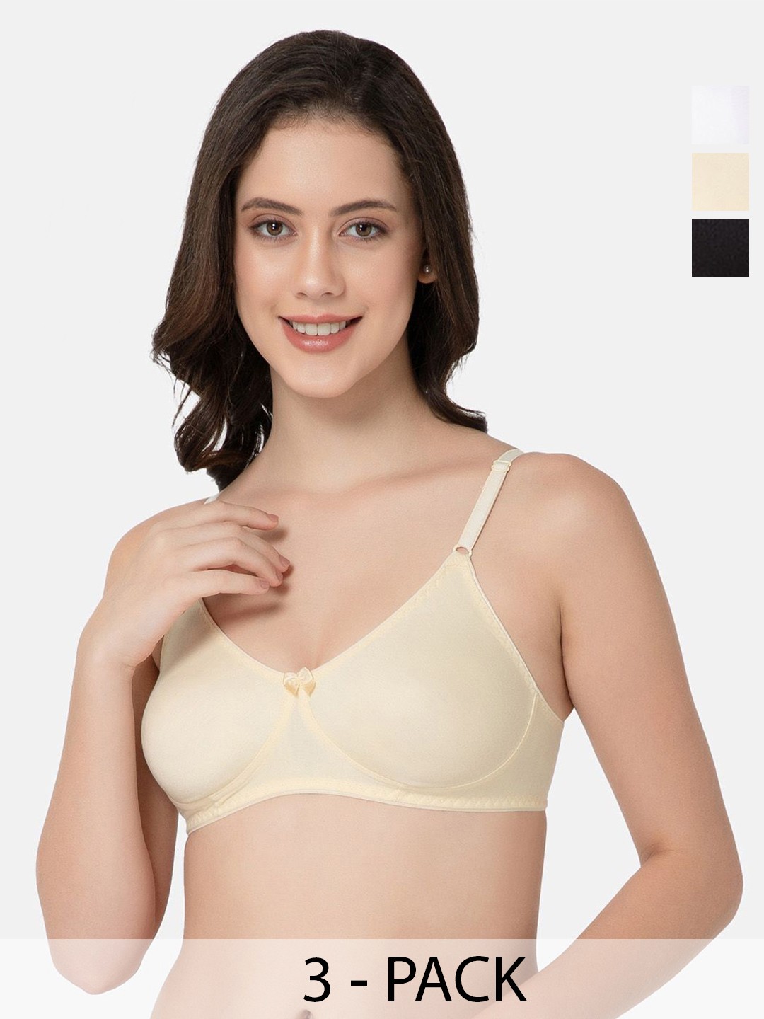 

Lady Lyka Women Pack of 3 Full Coverage Non Padded Cotton T-Shirt Bra, White