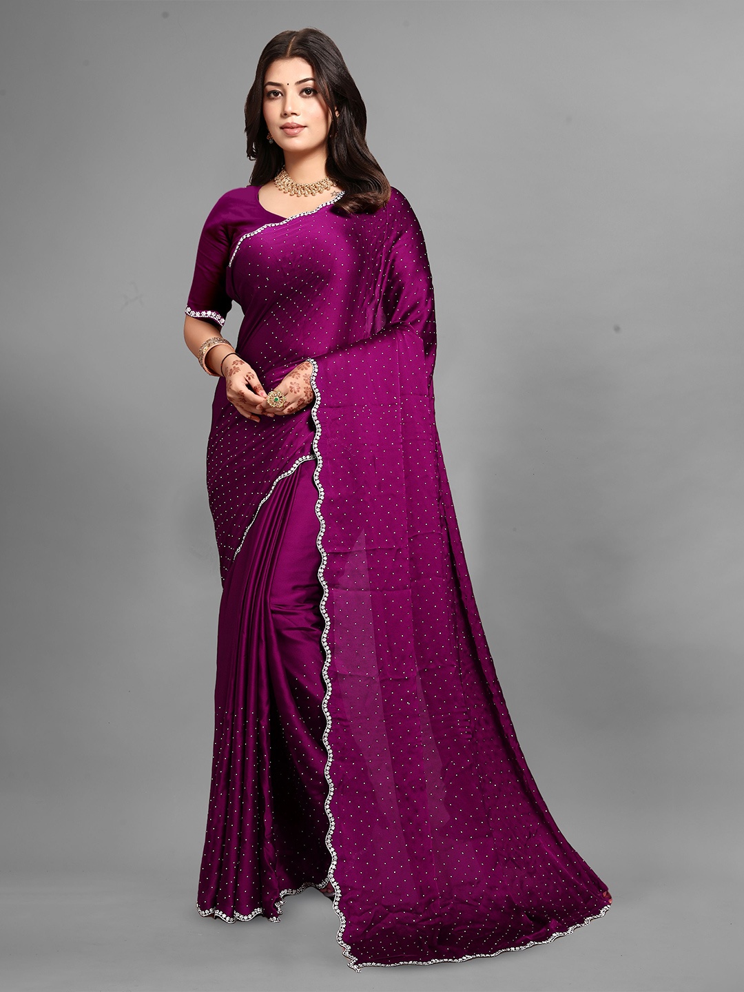 

NKV Beads and Stones Embellished Saree, Purple