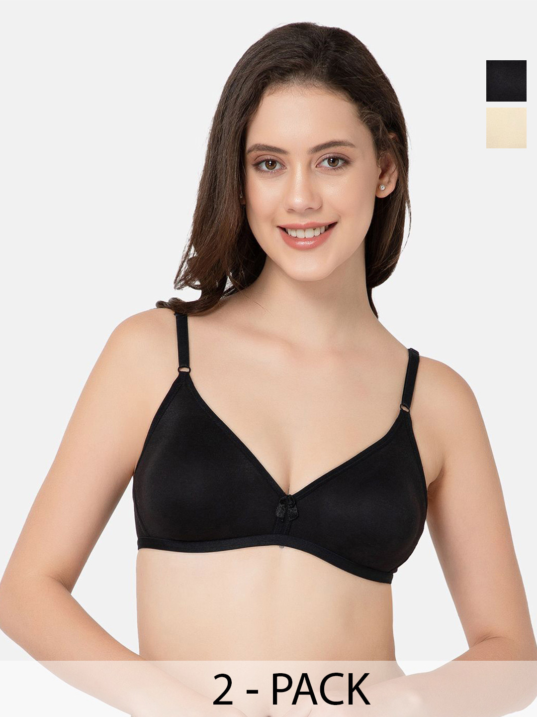 

Lady Lyka Women Pack of 2 Full Coverage Non-Wired and Non Padded T-shirt Bra, Black