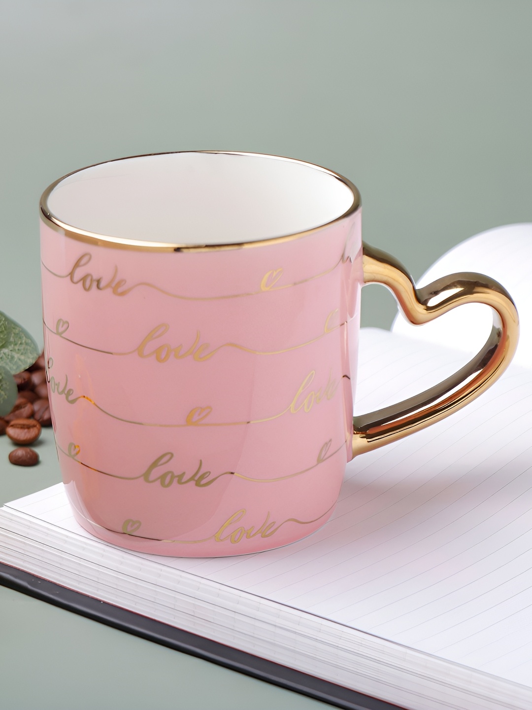 

Archies Pink & Gold-Toned Printed Ceramic Glossy Romantic Heart Handle Coffee Mug