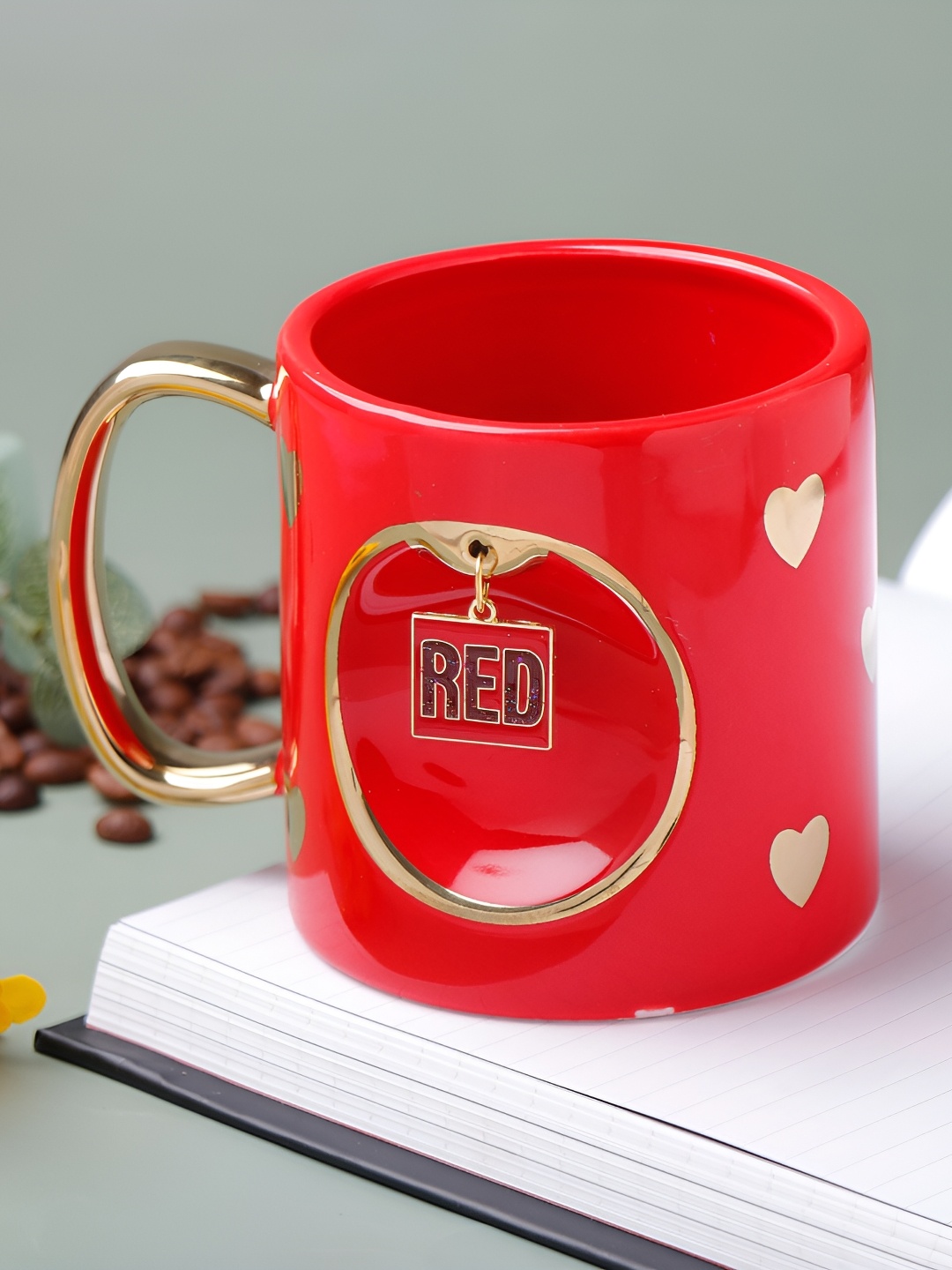 

Archies Red & Gold-Toned Printed Ceramic Glossy Red Theme Ceramic Coffee Mug