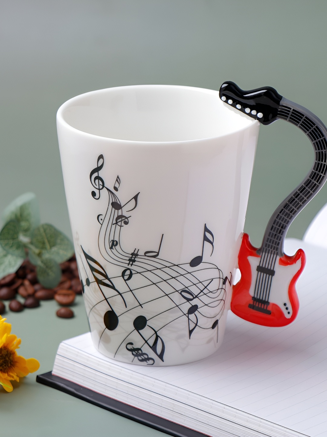 

Archies White & Black Printed Ceramic Matte Guitar Theme Musical Coffee Mug