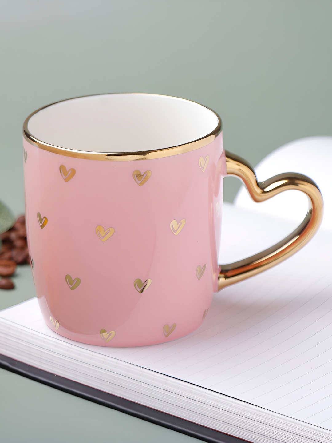 

Archies Pink & Yellow Printed Ceramic Glossy Sweethearts Heart Handle Coffee Mug