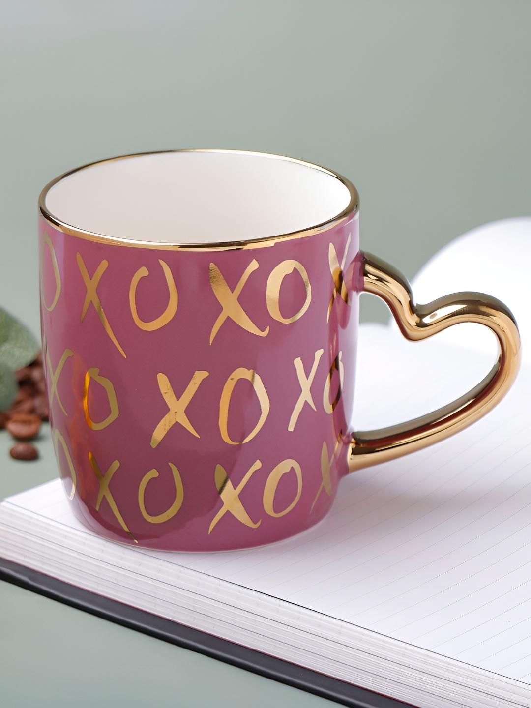 

Archies Pink & Gold-Toned Printed Ceramic Glossy XOXO Heart Handle Coffee Mug