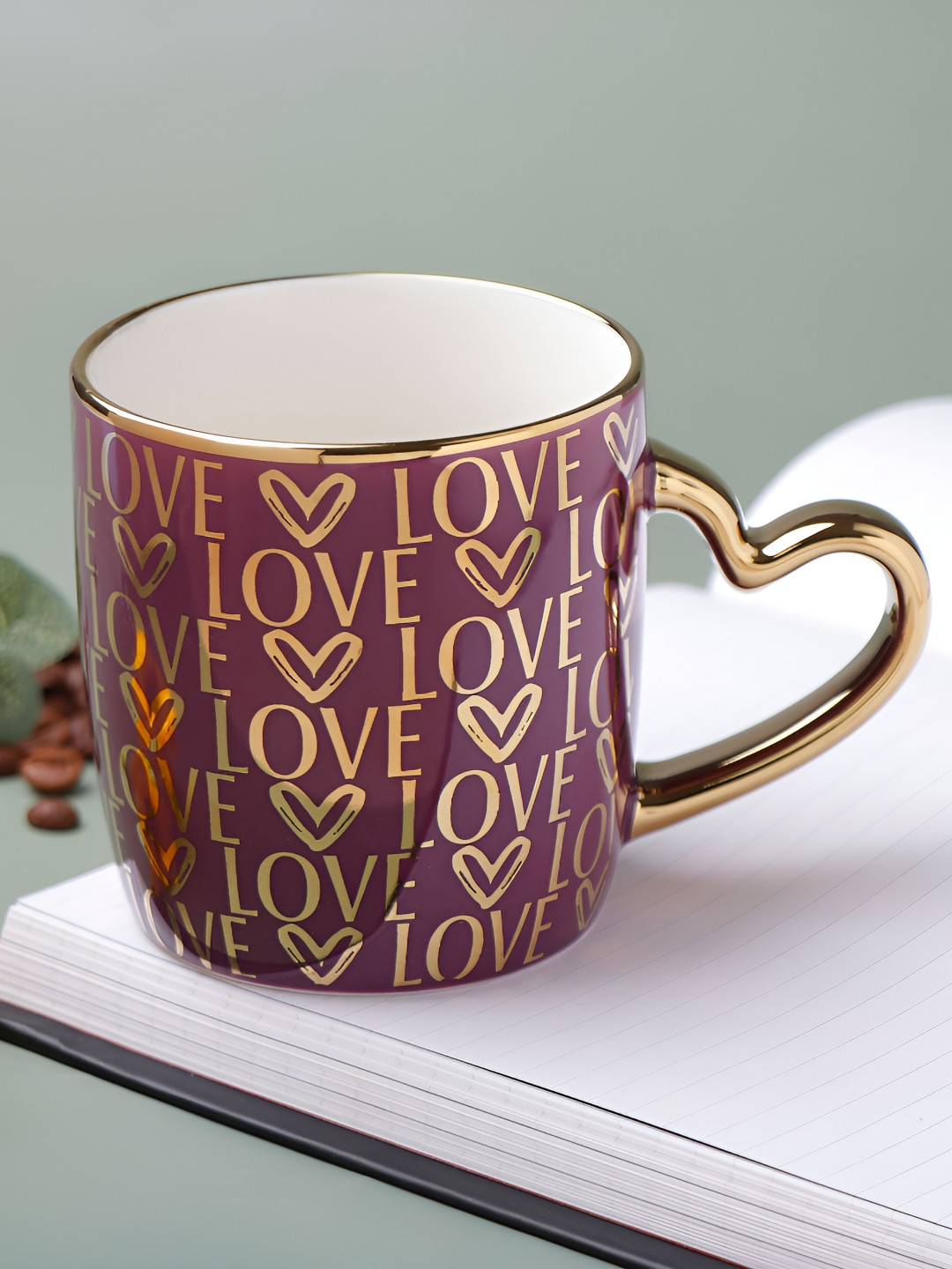 

Archies Purple & Gold-Toned Printed Ceramic Matte Love Heart Handle Coffee Mug 350ml