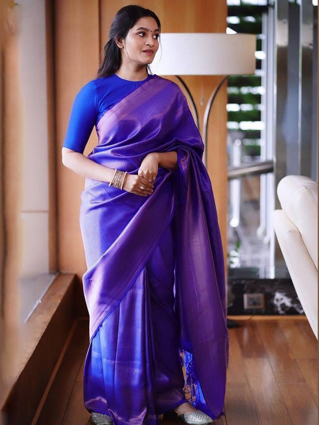 

Fashion Ritmo Woven Design Zari Pure Silk Saree, Blue
