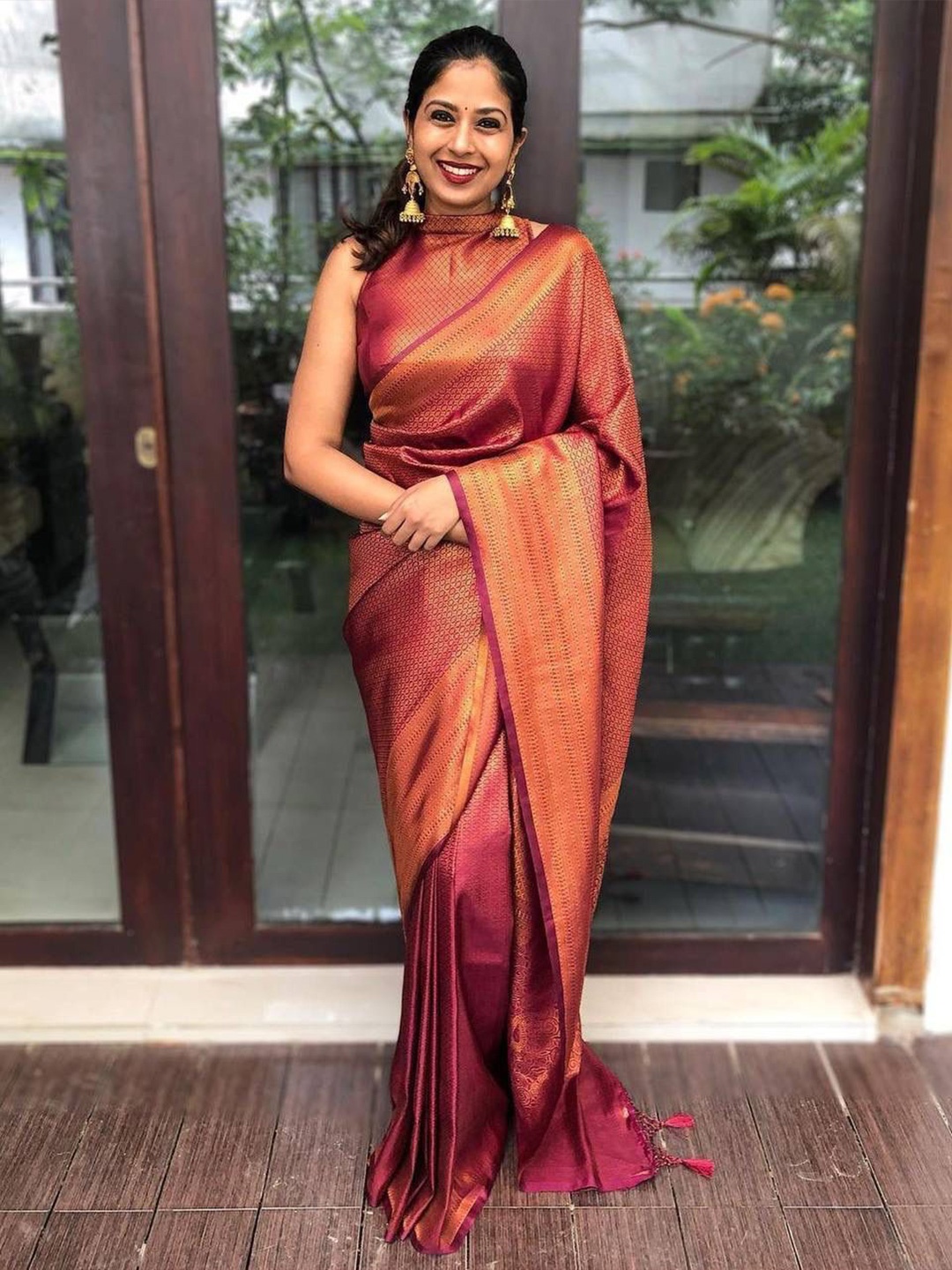 

Fashion Ritmo Woven Design Zari Pure Silk Saree, Maroon