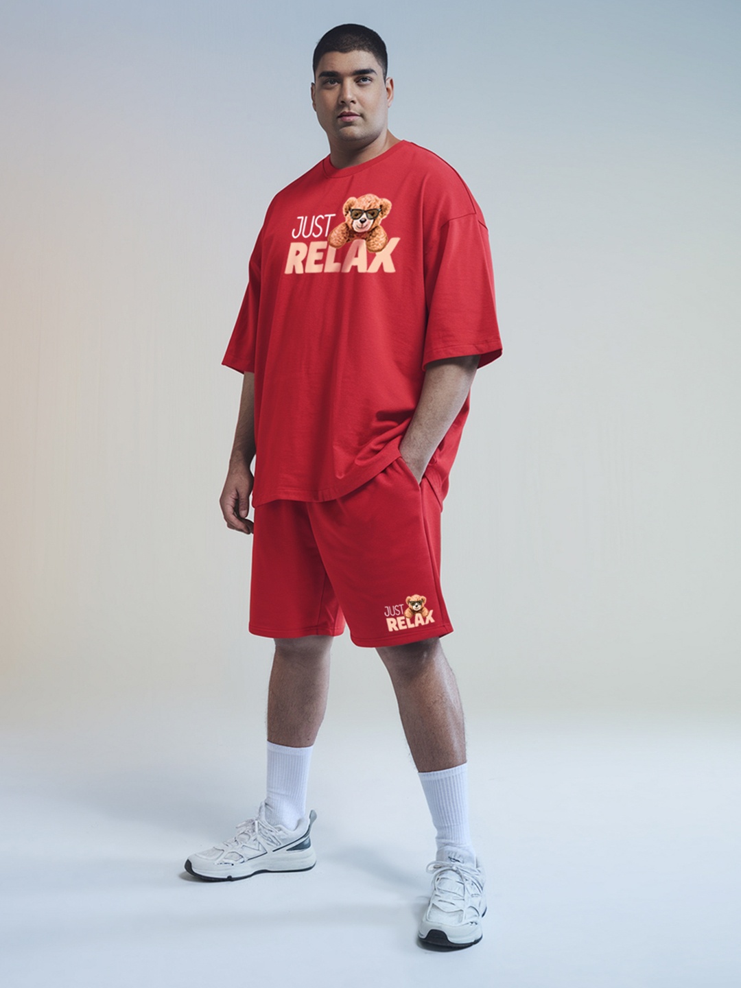 FFLIRTYGO Printed Round Neck Short Sleeves T-Shirt With Shorts, Red