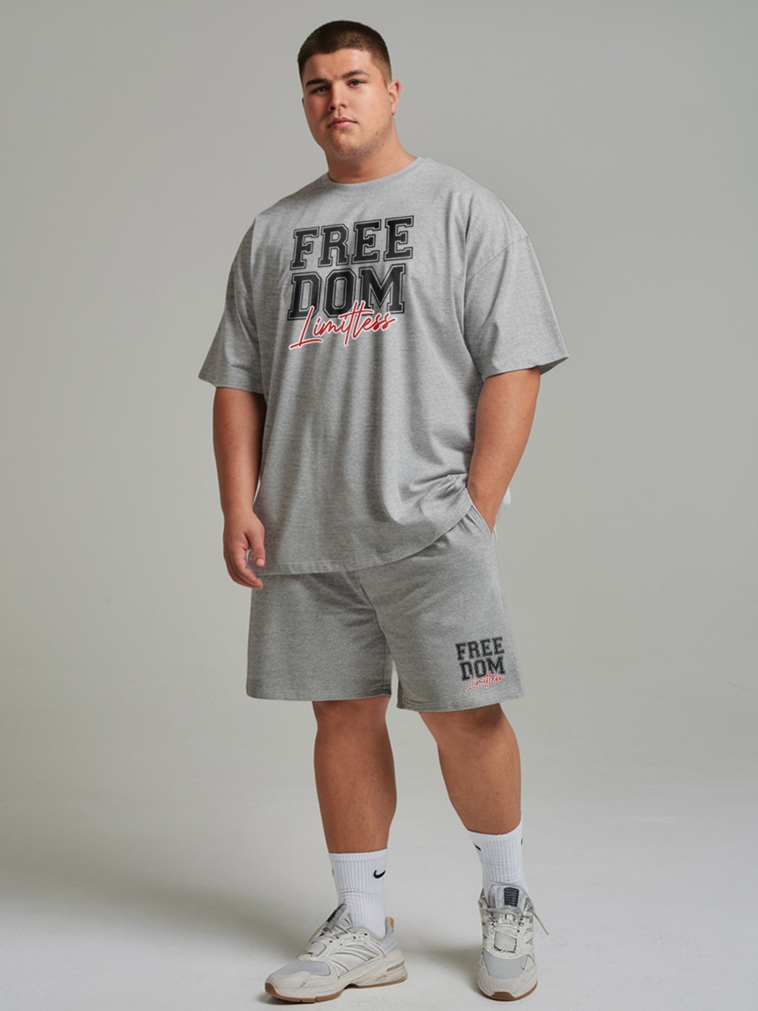 

FFLIRTYGO Printed Round Neck Short Sleeves T-Shirt With Shorts, Grey