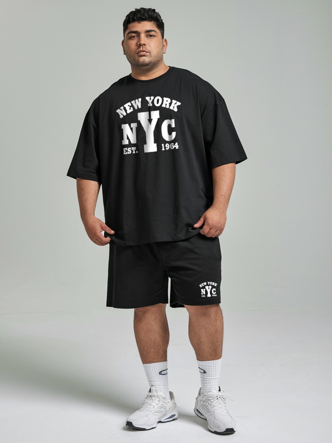 

FFLIRTYGO Printed Round Neck Short Sleeves T-Shirt With Shorts, Black