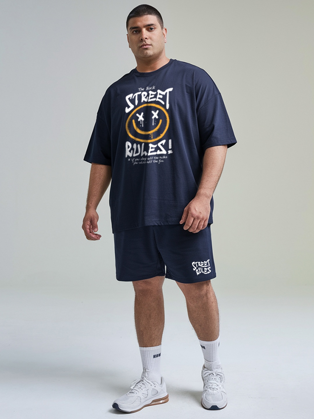 

FFLIRTYGO Printed Round Neck Short Sleeves T-Shirt With Shorts, Navy blue