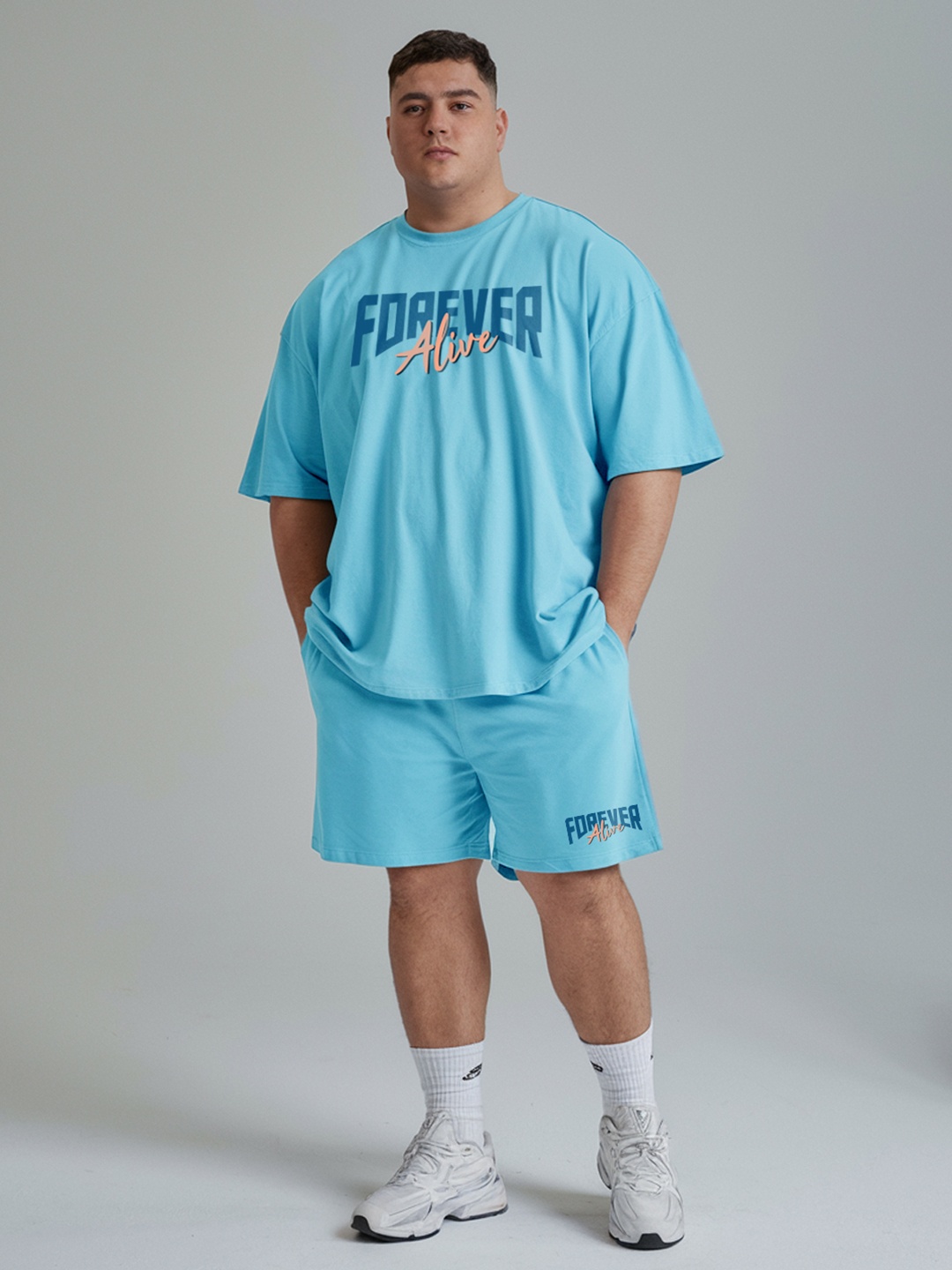 

FFLIRTYGO Printed Round Neck Short Sleeves T-Shirt With Shorts, Turquoise blue