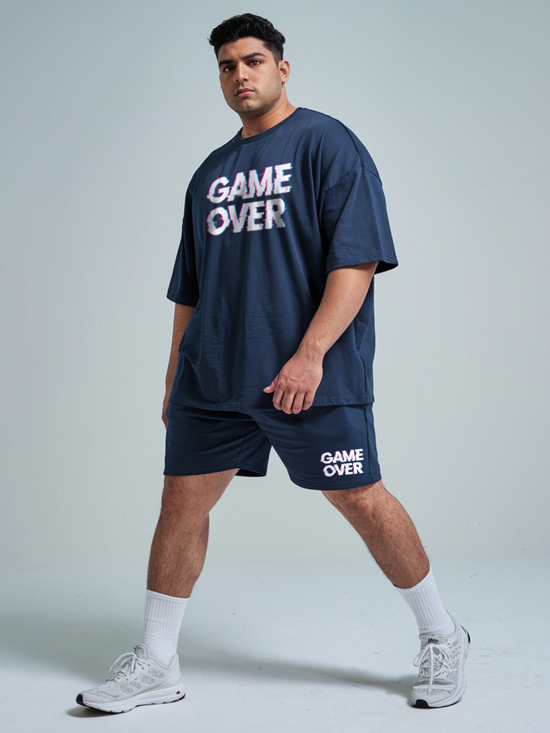 

FFLIRTYGO Printed Round Neck Short Sleeves T-Shirt With Shorts, Navy blue
