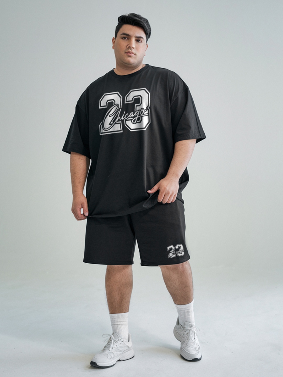 

FFLIRTYGO Printed Round Neck Short Sleeves T-Shirt With Shorts, Black