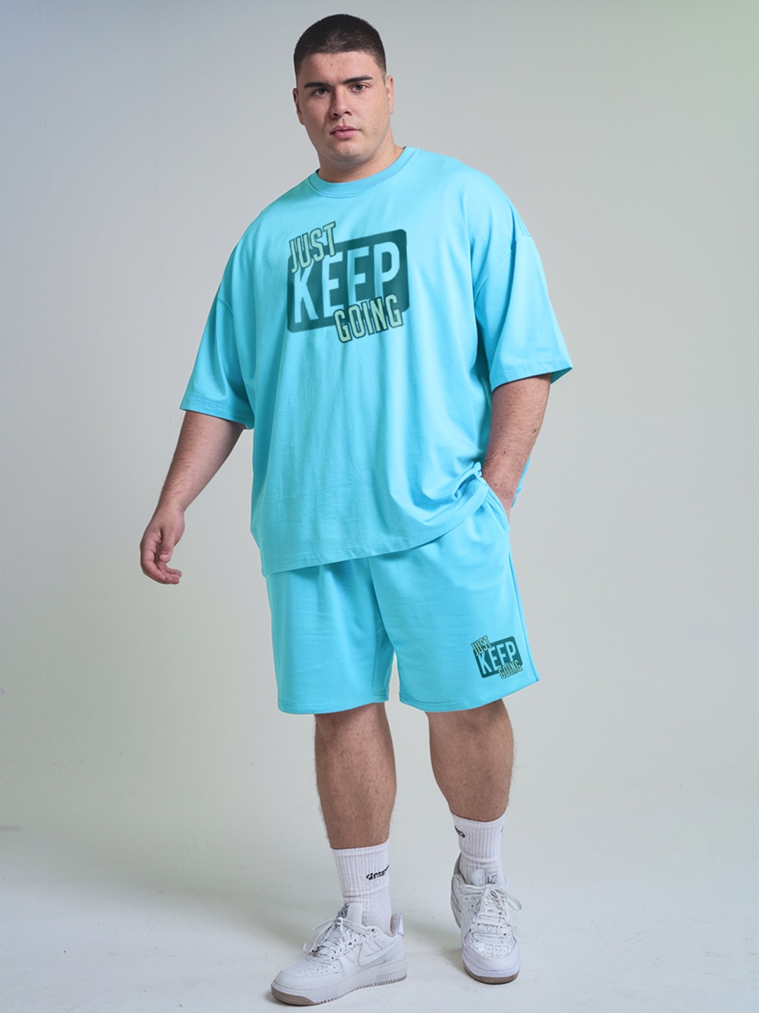 

FFLIRTYGO Printed Round Neck Short Sleeves T-Shirt With Shorts, Turquoise blue