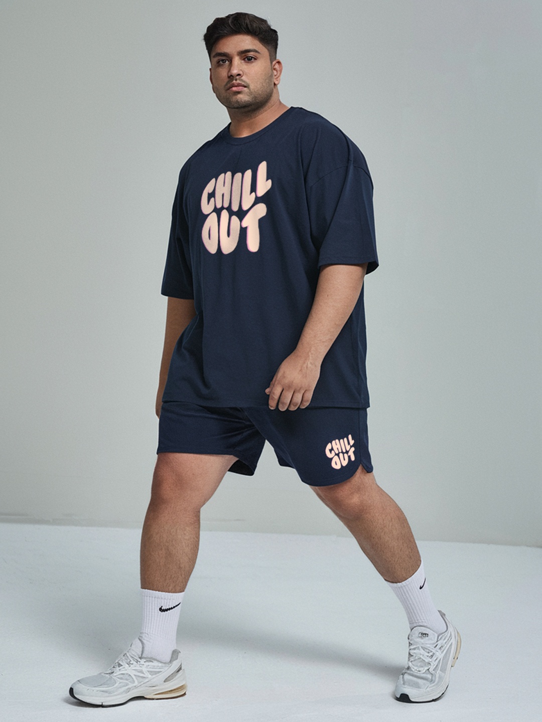 

FFLIRTYGO Printed Round Neck Short Sleeves T-Shirt With Shorts, Navy blue