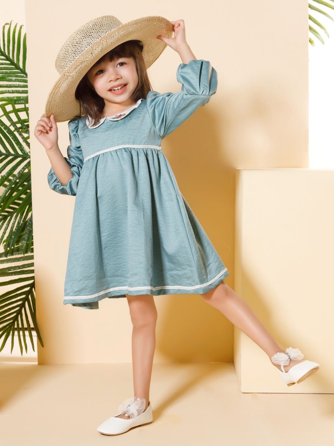 

Peppermint Girls Fit & Flare Short Sleeves Dress, Sea green