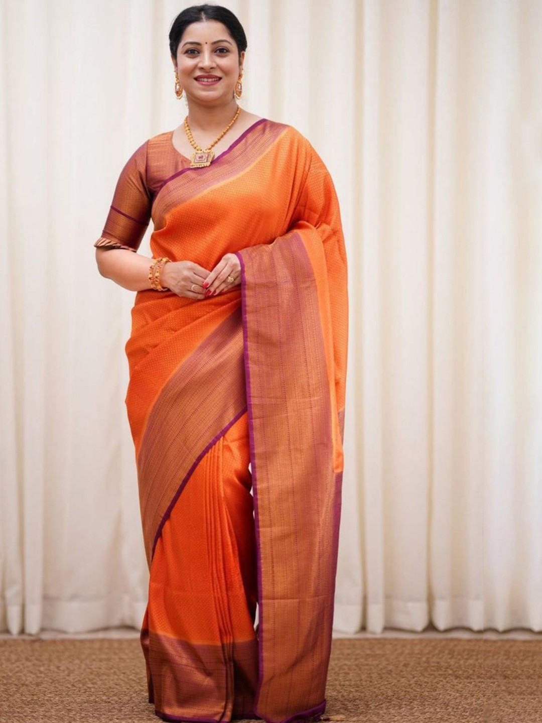 

Fashion Ritmo Woven Design Pure Silk Saree, Orange