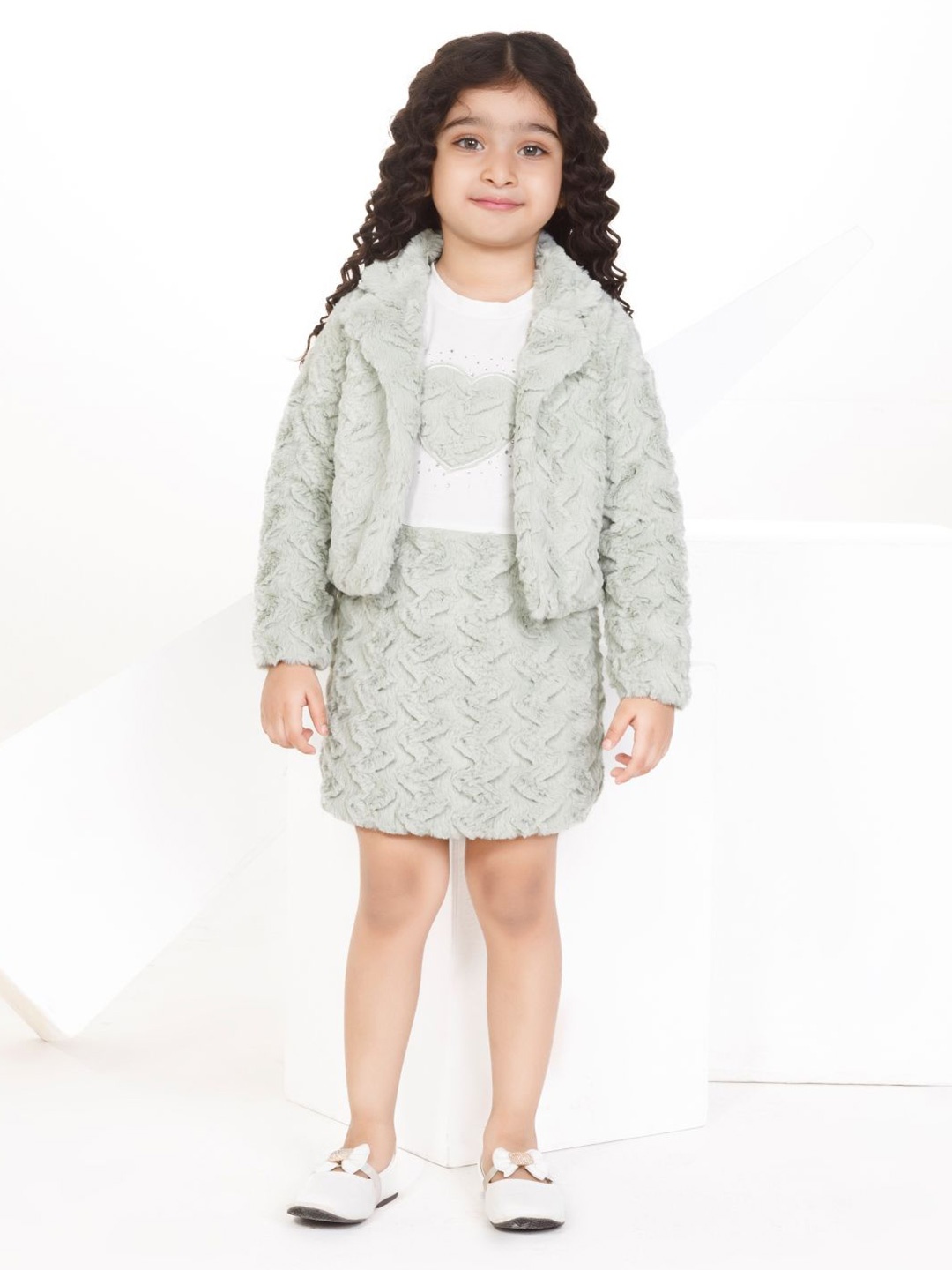 

Peppermint Girls Self Design Jumper Dress, Green