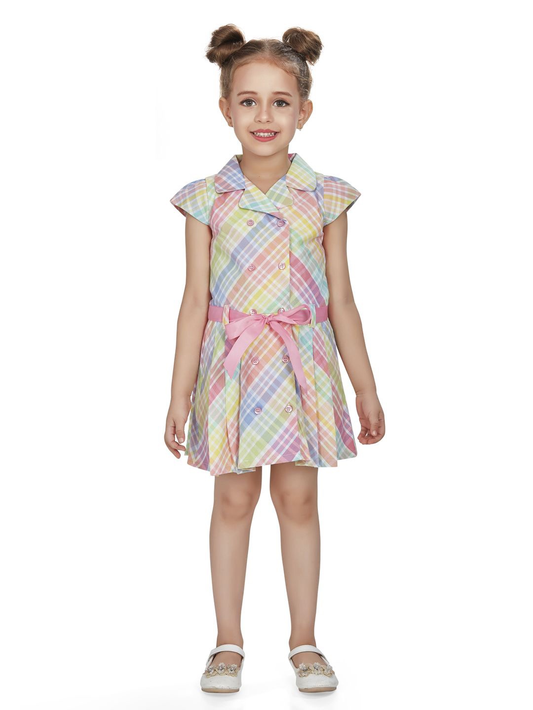 

Peppermint Girls Checked A-Line Dress, Lime green