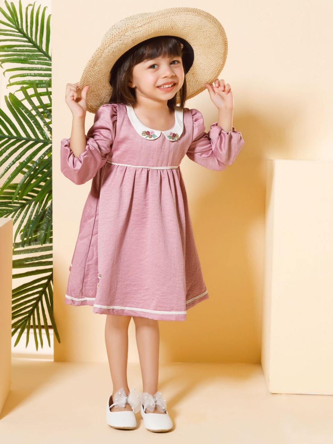 

Peppermint Girls Floral Embroidered Fit & Flare Knee Length Dress, Pink
