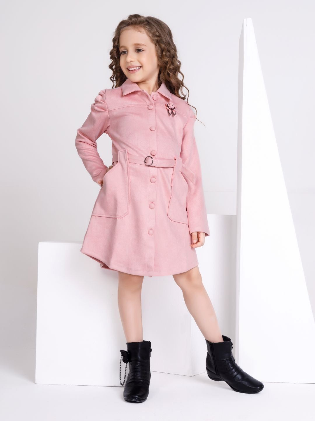 

Peppermint Girls Shirt Collar Blazer Dress, Peach