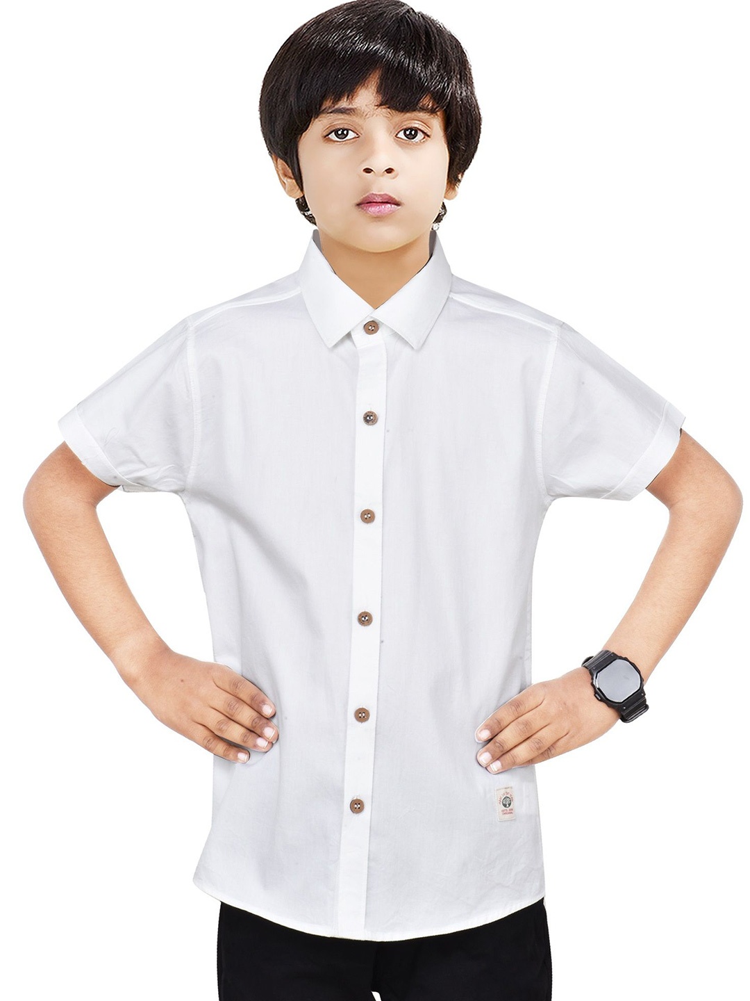 

MADE IN THE SHADE Boys Spread Collar Solid Cotton Casual Shirt, White