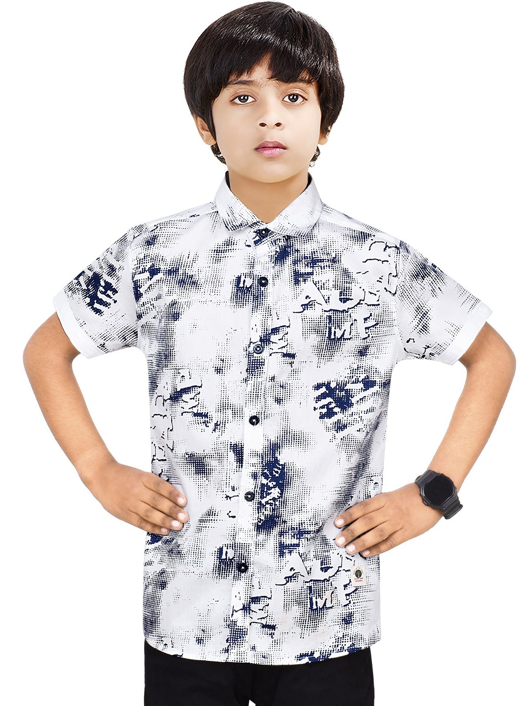 

MADE IN THE SHADE Boys Spread Collar Typography Printed Cotton Casual Shirt, White