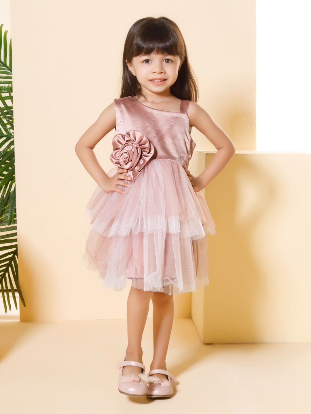 

Peppermint Girls Round Neck Fit & Flare Knee Length Dress, Peach