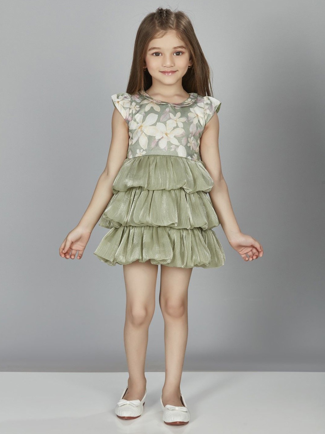 

Peppermint Girls Floral Fit & Flare Dress, Olive