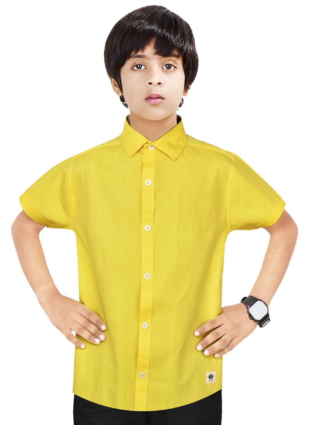 

MADE IN THE SHADE Boys Spread Collar Solid Cotton Casual Shirt, Yellow