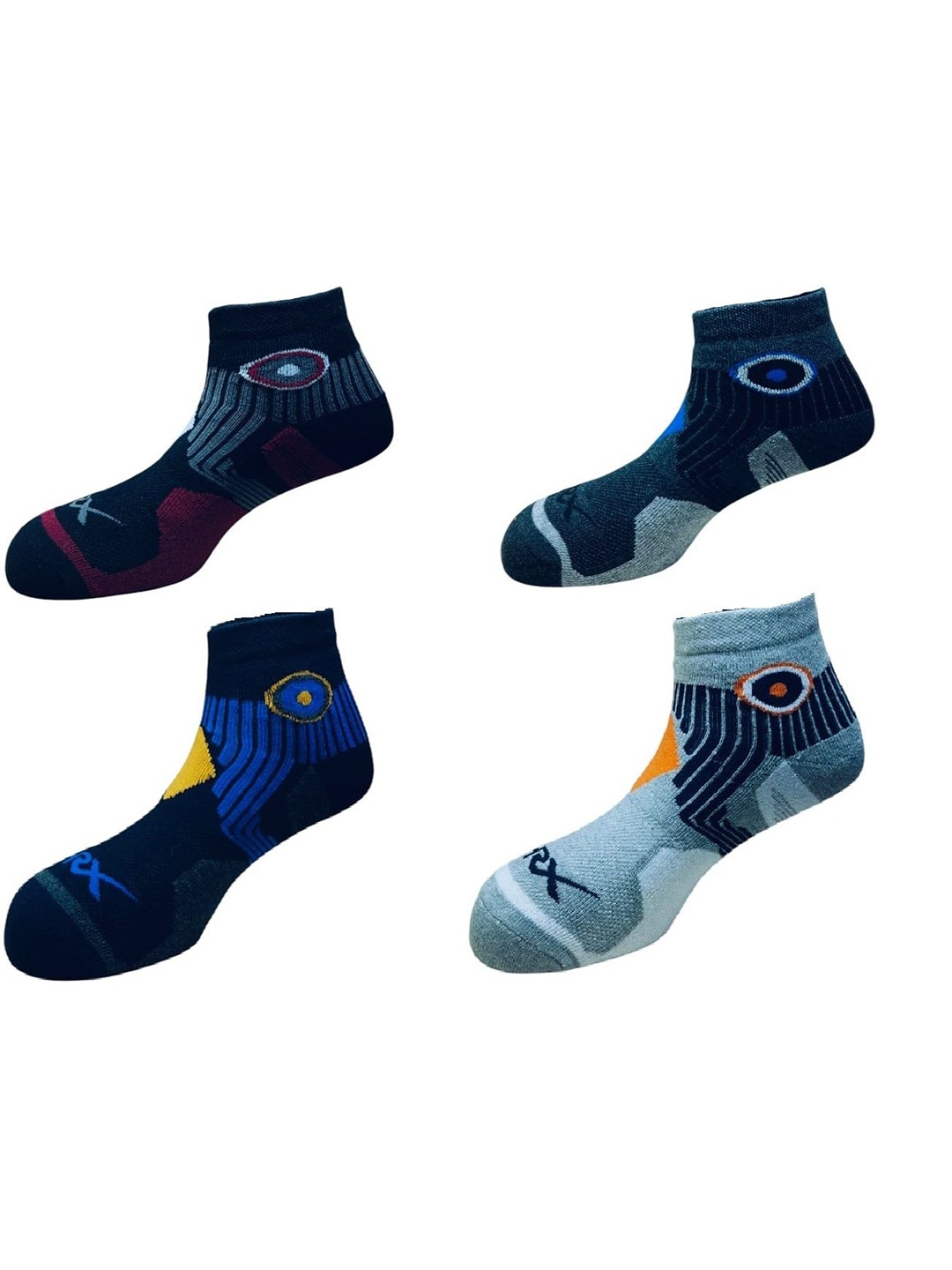 

HRX by Hrithik Roshan Pack Of 4 Patterned Ankle Length Socks, Black