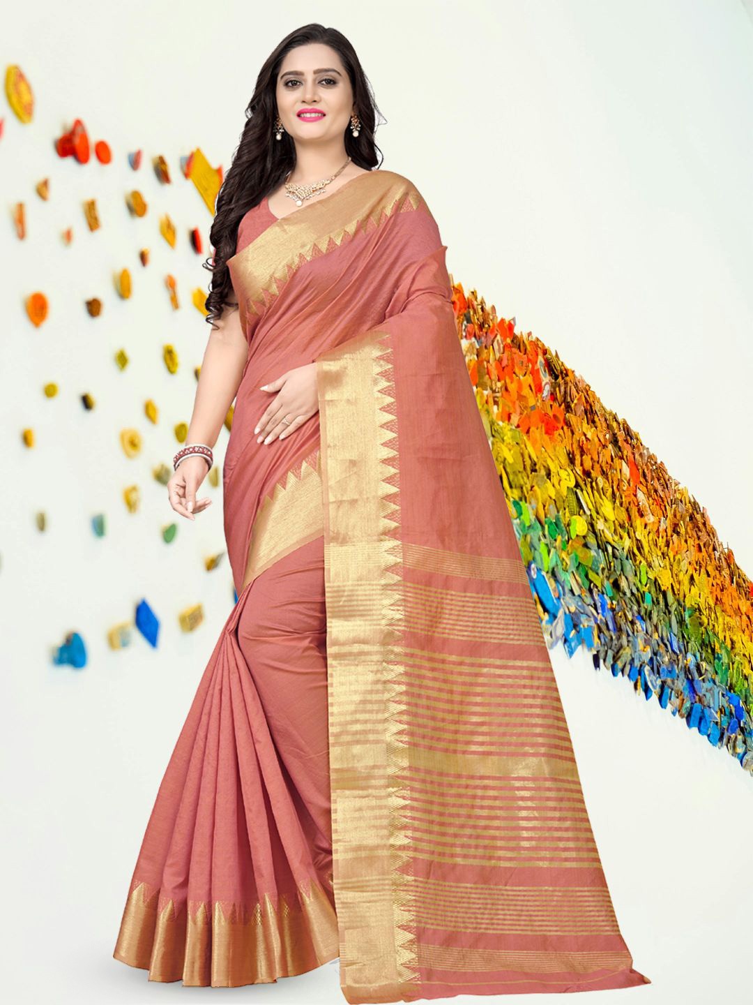 

DIVASTRI Woven Design Zari Saree, Pink