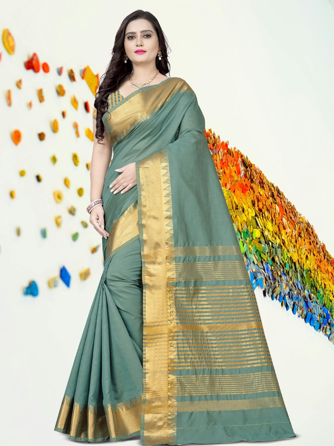 

DIVASTRI Zari Silk Blend Saree, Turquoise blue