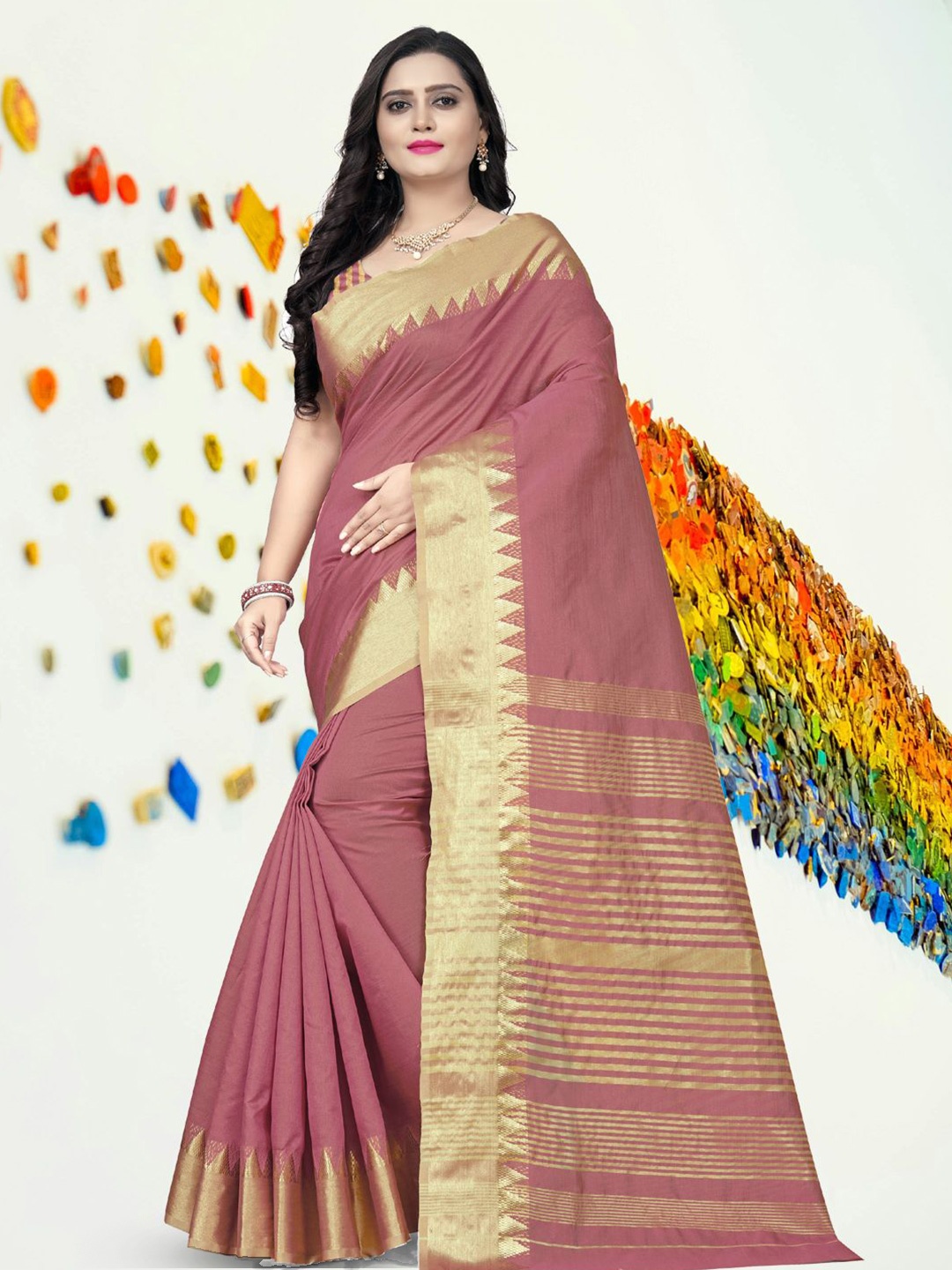 

DIVASTRI Woven Design Zari Saree, Peach