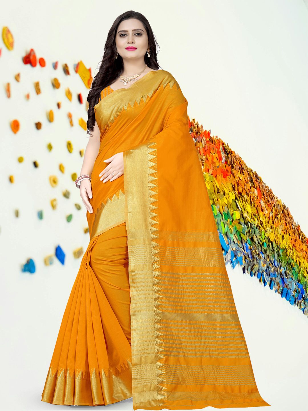 

DIVASTRI Woven Design Zari Saree, Yellow