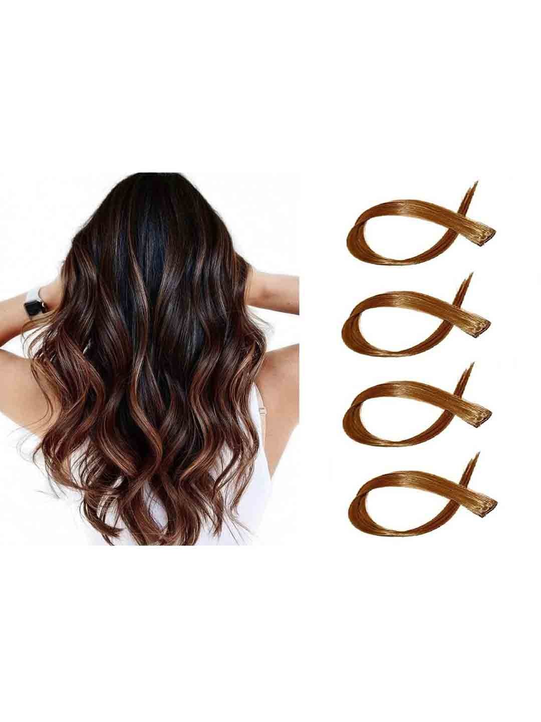 

CRIBE Set Of 4 Clip-In Straight Coloured Strand Hair Extension -Brown - 22 Inch