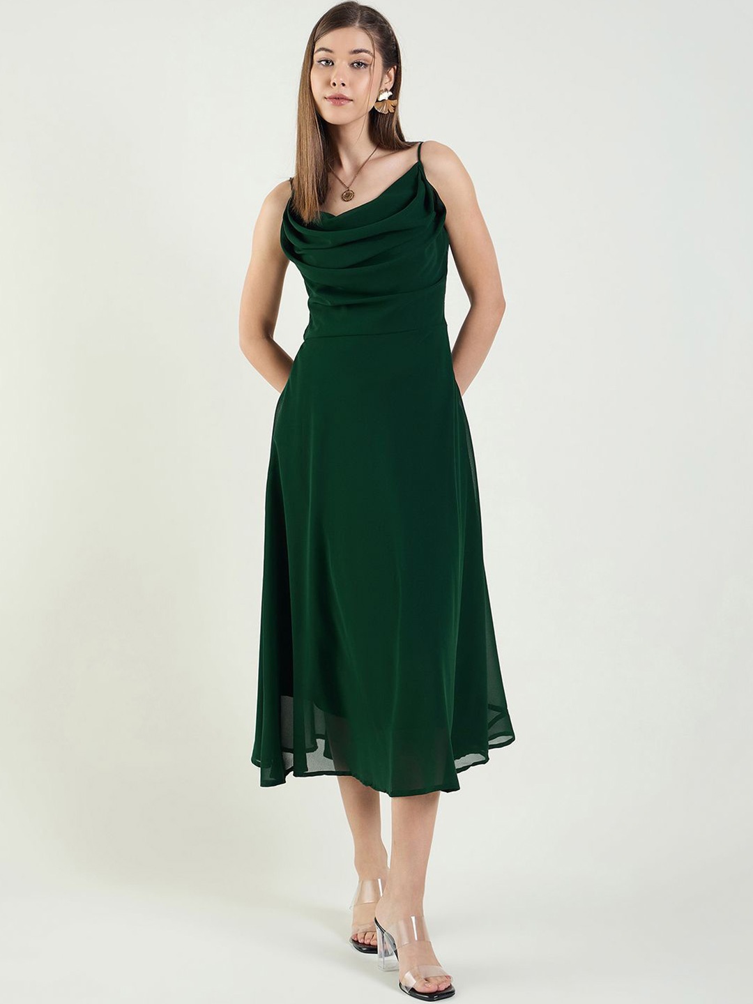 

aayu Women Georgette Fit & Flare Midi Dress, Green