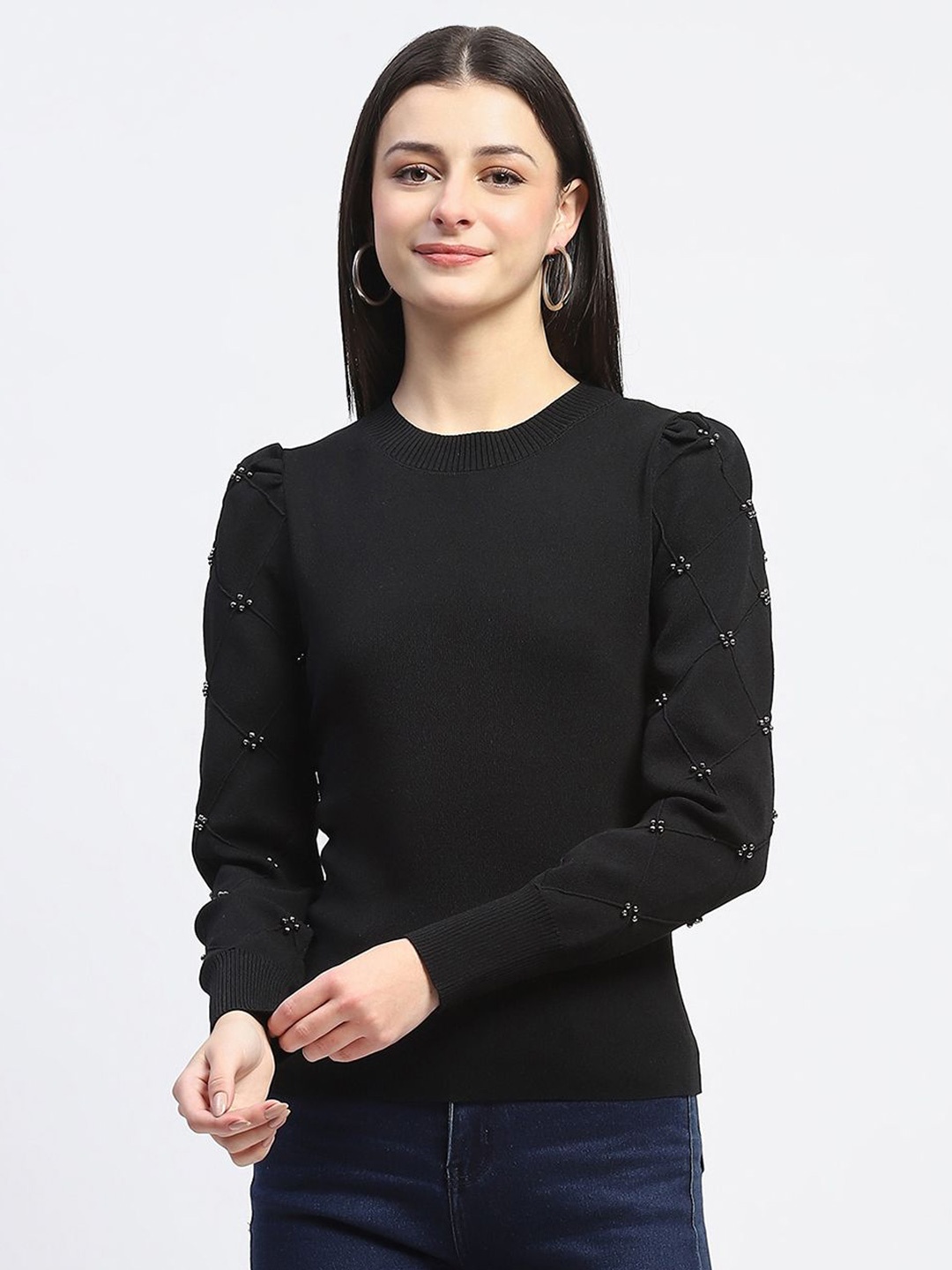 

Madame Women Round Neck Fitted Top, Black