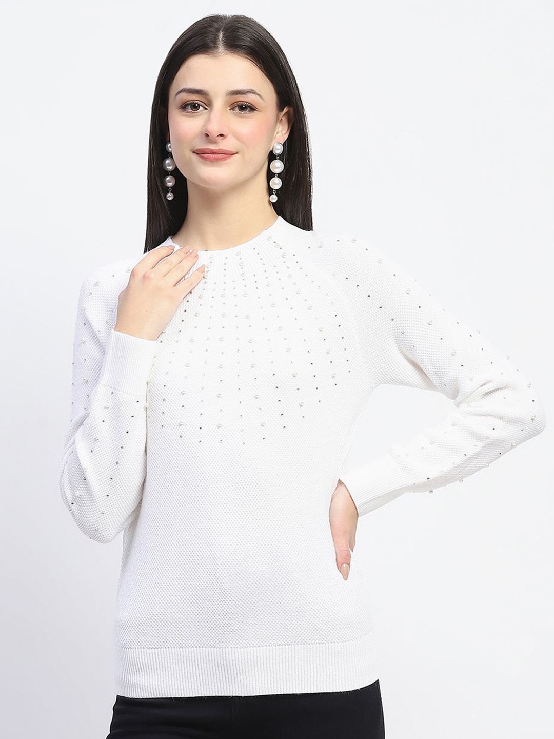 

Madame Women Self Design Top, Off white