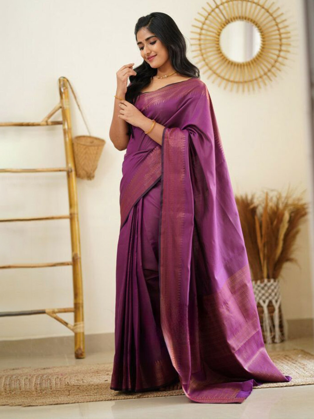 

Fashion Ritmo Woven Design Zari Pure Silk Saree, Purple