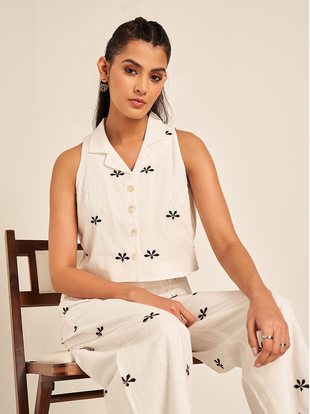 

AKKRITI BY PANTALOONS Cotton Lapel Collar Shirt Style Top, White